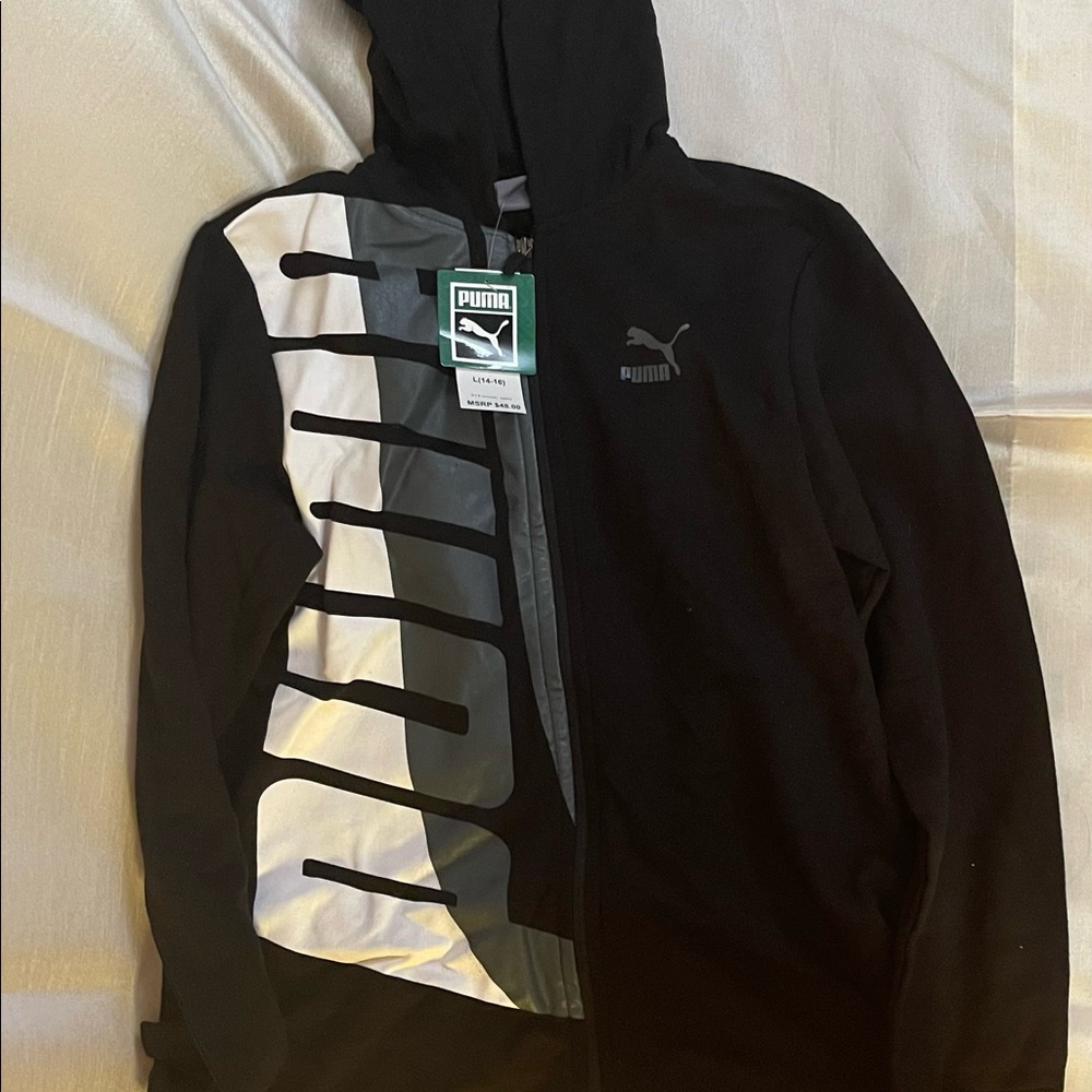 Large boys black puma zip up hoodie